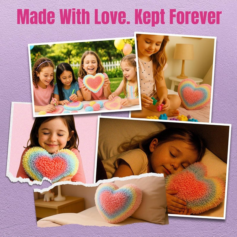 CRAFTILOO Latch Hook Kit for Kids Rug DIY Pillow Craft with Hook, Precut Yarn, Easy to Follow Pattern Cute Designs with Rainbow Heart Ages 6+ - Image 3